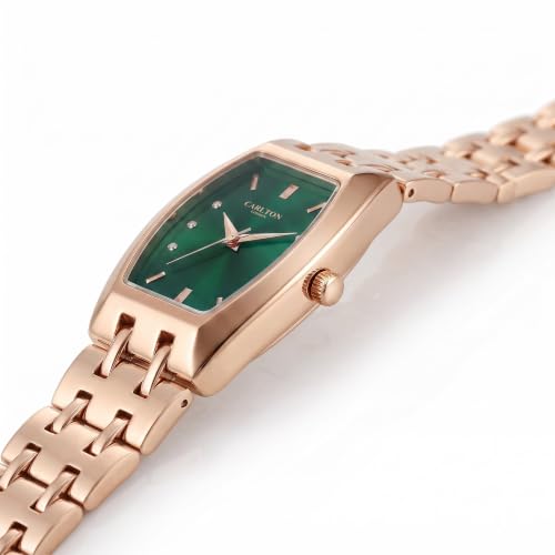 Carlton London Women's Watch Catherine Green Rectangle Dial CL-CT-RGRN | Green Dial | Rectangle Dial Shape | Silver Stainless Steel Bracelet | Quartz Movement