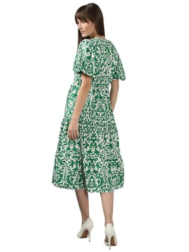 VERO MODA Women's Cotton Green Fit and Flare Dress