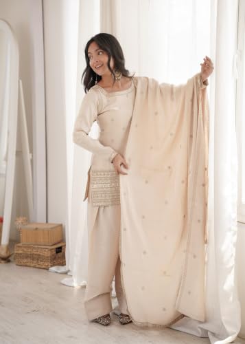 Leeli Peeri Designer Women's Roman Silk Sequence Embroidery Work Kurta Salwar With Dupatta.