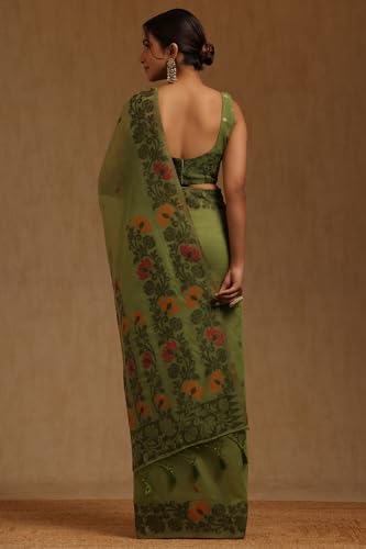 Soch Womens Green Chanderi Woven Design Saree