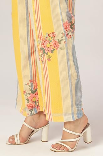 Janasya Multicolour Georgette Kurta with Pant & Dupatta for Women Embroidered Print Ethnic Wear