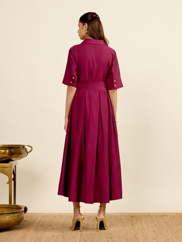Aarke Ritu Kumar Purple Vinayak Solid Fit & Flare Full Sleeves Long Dress