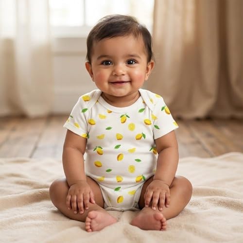 MOM'S HOME Soft Organic cotton Unisex New Born Baby Onesie/BodySuit | 0-3 Months | Pack of 5