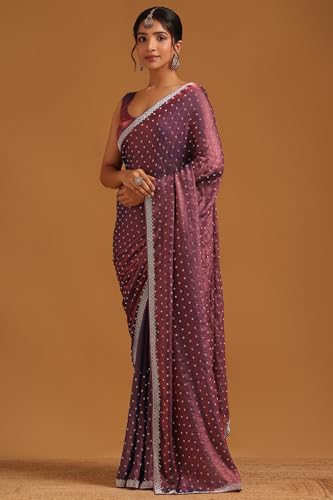 Soch Womens Purple Fendy Organza Embellished Saree With Stone Work