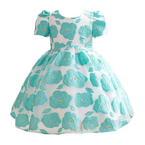 Hopscotch Girls Knee Length Party Dresses in Teal Color For Ages (6-7 Years)