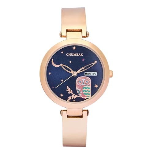 Chumbak Nocturnal Metal Watch | Rosegold with Navy Dial|Stylish Fashion Watch for Casual/Work|Gifts for Women/Girls/Ladies|Wrist Watches for Women