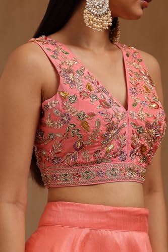 Soch Womens Pink Crepe Embroidered Padded Blouse with Cutdana