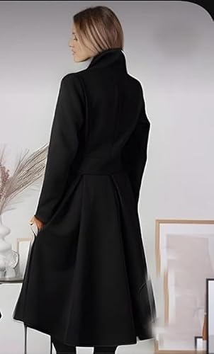OFFICE PURPLE Women Dress, Women's Elegant Long Coat - Double Breasted, Flared Winter Overcoat with Lapel Collar and Pockets for Formal Casual and Winter Wear (Black, L)