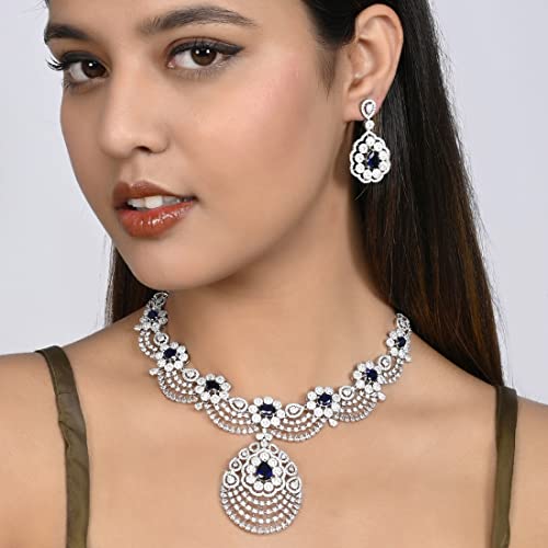 VOYLLA CZ Elegance Teardrop Cut Blue Gems Jewellery Set