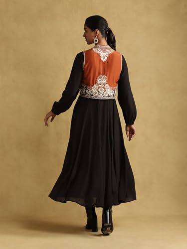 Ritu Kumar Black Embroidered Dress with Gilet