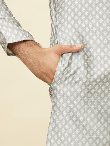 Manyavar Men's Art Silk Jacquard Full Sleeves Kurta Set (Light Grey,XXXL)