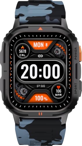 Fastrack Xtreme S Rugged Smart Watch with 1.93" AMOLED Square Display, BT Calling, 24/7 Health Suite, IP67, 60Hz Dynamic Refresh Rate, Vitality Index, Hydration Alert, Large Battery - Camo Grey