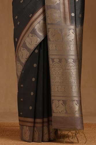 Soch Womens Grey Tussar Zari Woven Saree