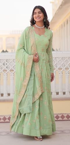 Fashion Basket Havy Georgette Embroidered Anarkali Dress for Women Green