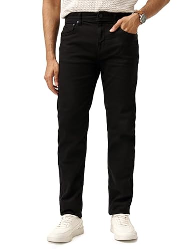 The Pant Project Slim Fit Stretchable Mid Rise Jeans for Men | Black Mens Denim Cotton Pants | Stylish Ankle Length Jean, 34