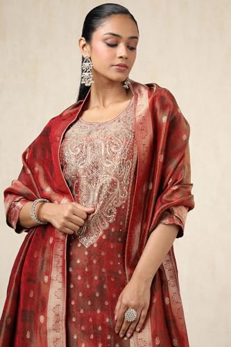 Soch Women's Dola Silk Salwar Suit Set (EWS5CD21718_Maroon_M)