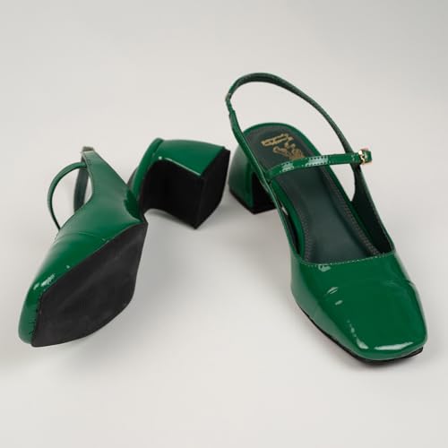 Theater Women Twiggy Square Toe Mary Jane Heels | Slingback Block Sandals with Adjustable Strap | Comfortable & Stylish for Office, Party & Casual Wear
