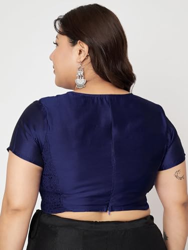 studio rasa Women's Plus Size Silk Blend Stretchable Blouse for Wedding Festive Party (TPWPC225BL66-6XL_Navy_6XL)