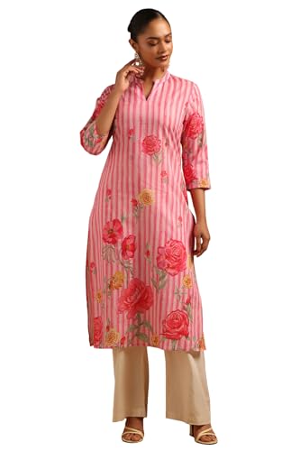 Soch Womens Blush Pink Pure Cotton Floral Kurta with Bead Details