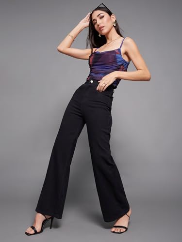 Miss Chase Women's Wide Leg High Rise Clean Look Regular-Length Stretchable Denim Jeans (MCSS24DEN79-02-593-26, Noir Black, 26)