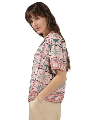 VERO MODA Women's Viscose Regular Fit Pink Shirt