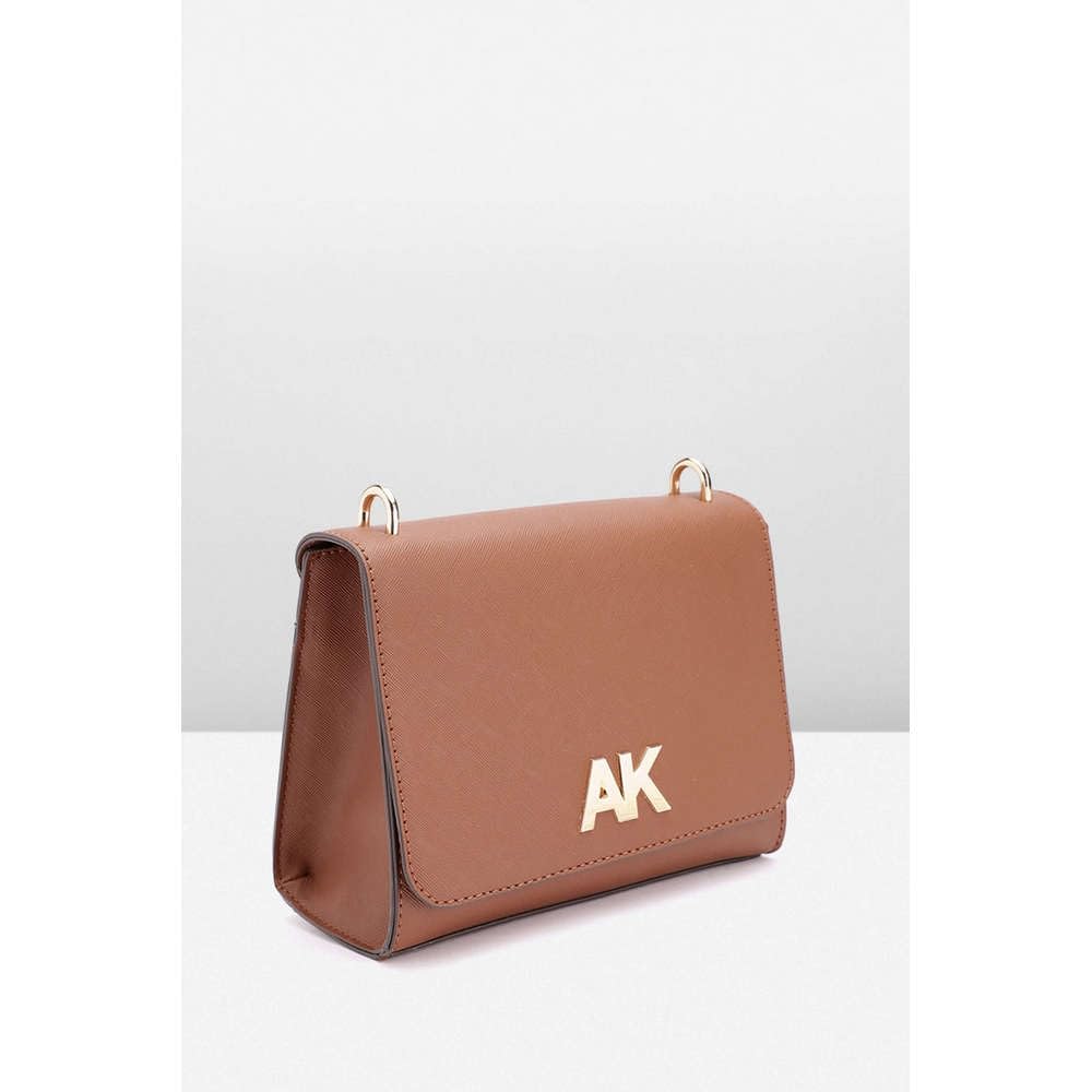 Anne Klein Solid Faux Leather Zipper Closure Women's Shoulder Bag (Brown, XL)