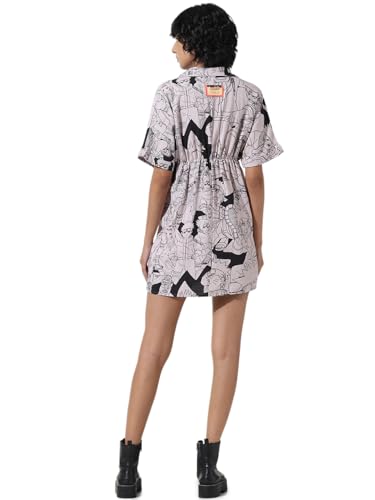 ONLY Women Printed Viscose Above Knee Beige Wrap Dress
