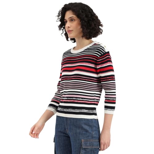 United Colors of Benetton Round Neck Striped Sweater -25A1099W3R68I902 (Size : L) Multicolour
