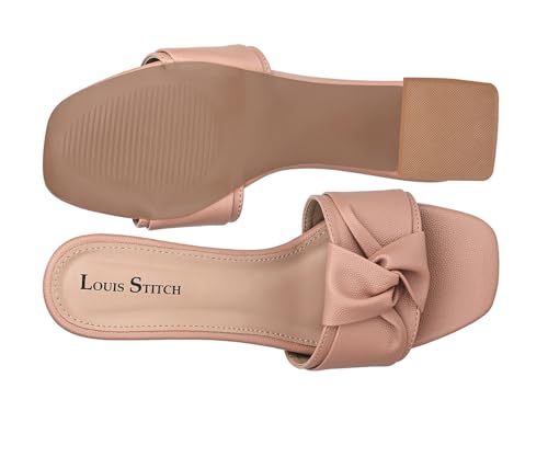 LOUIS STITCH Women’s Fashion Slip-On Block Heel Sandals | Open Toe Stylish Bow Strap Peach Pink Mule Heel Sandal for Ladies, Fashionable and Comfortable Sandal | LSOF-LDBH-KSPE | UK-5