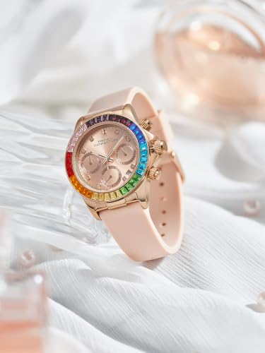 French Connection | Rose Gold Sunray Dial | Chronograph Function | Rose Gold Silicone Strap | Quartz Watch for Women - FCD11RG