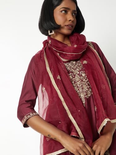 Max Women Embroidered A-line Kurta Set (Red_S)