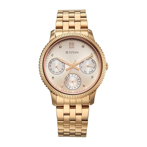 Titan Purple Sports Fashion Quartz Dark Purple Dial Stainless Steel Strap Watch for Women