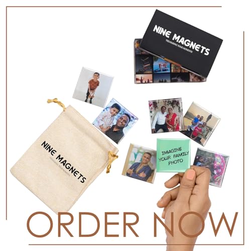 Customised Photo Fridge Magnet, Metallic, Personalised Frame, Thick and Durable, Gift for Birthday, Wedding, Corporate and Home Decor (9, 2x2, 3mm (Set of 9), Square)