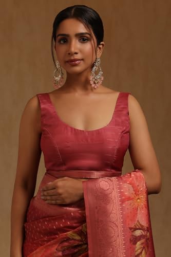 Soch Womens Onion Pink Dola Silk Floral Zari Woven Saree