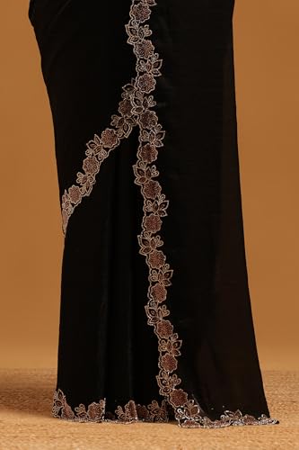 Soch Womens Black Fendy Organza Saree With Stone Work