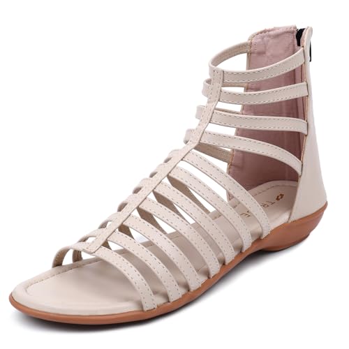 TRASE Women Footwear | Gladiator Flats For Woman | Women's Flat Footwear | Sandals For Women Stylish Flats | Sandals For Girls Daily Use, Office (Cream, 6 Uk)