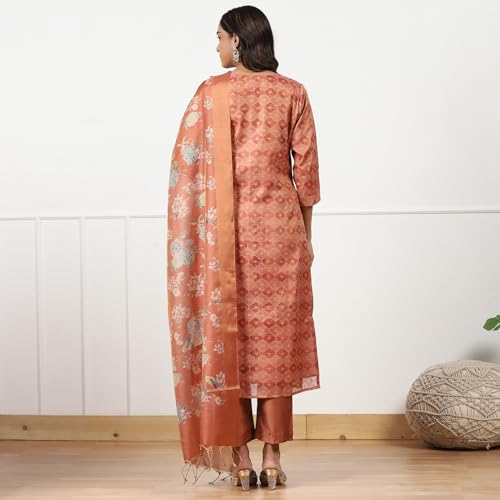 Brown Tissue Digital Print Unstitched Suit Set