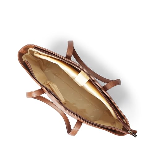 Fastrack Core Tote Laptop Bag For Women | Tan Faux Leather Bag | Fits Upto 15" Laptop | Ladies Handbag with Zipper Closure & Utility Pockets