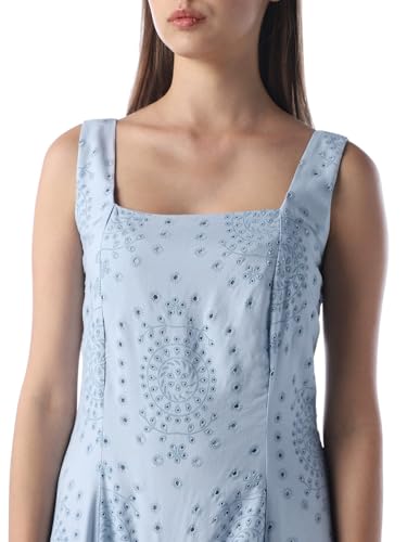 ONLY Women's Self Design Fit and Flare Blue Dress