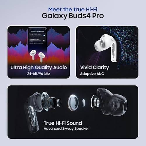 Samsung Galaxy Buds4 Pro (Black) in-Ear Wireless Earbuds with Hi-Fi Audio | Adaptive ANC 2.0 and EQ 2.0 | 2-Way Speaker | 360-Audio | Voice Detect | Live Translation | Head Gesture | IP57
