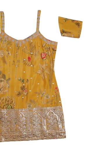 Soch Womens Yellow Chinon Botanical Print Suit Set With Sequins
