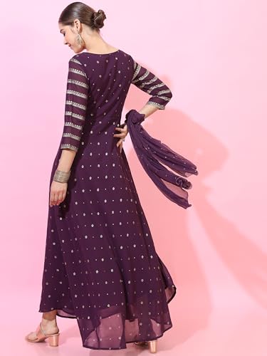 Vishudh Women's Polyester Maxi Dress (VNDS000221_Purple