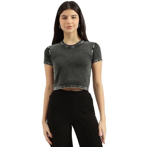 United Colors of Benetton Round Neck Washed T-Shirt (Size: M)-25P3E29D3317I100 Grey