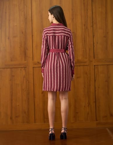 U.S. POLO ASSN. Women Abstract Printed Mini Shirt Dress with Belt (UWAW25DRS193_Red_XXL)