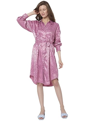 VERO MODA Women Printed Polyester Knee Length Pink Shirt Dress