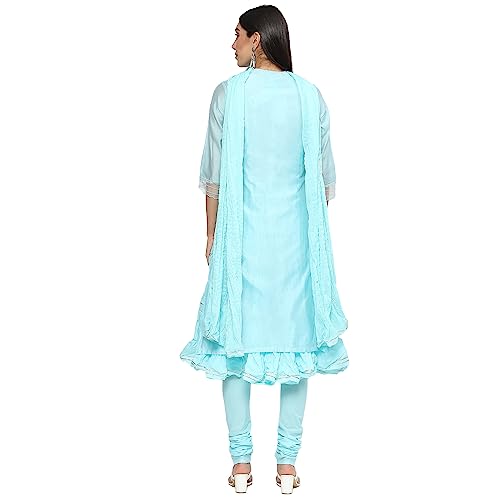BIBA Women's Polyester Blend Embroidery Fitted Salwar Kurta Dupatta(SKDCHIKANKA8625_TURQUOISE_34)