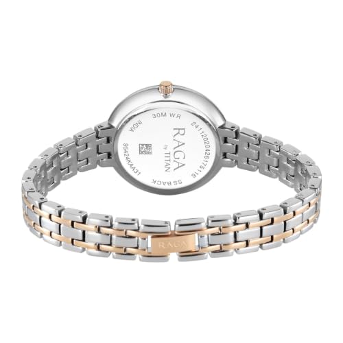 Titan Raga Spotlight 2.0 Quartz Analog 3Hands Display Pink Dial IPRG+Steel Look Color Strap Watch for Women - 95424KM01
