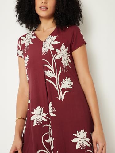 Max Women Printed A-line Midi Dress (Red_S)