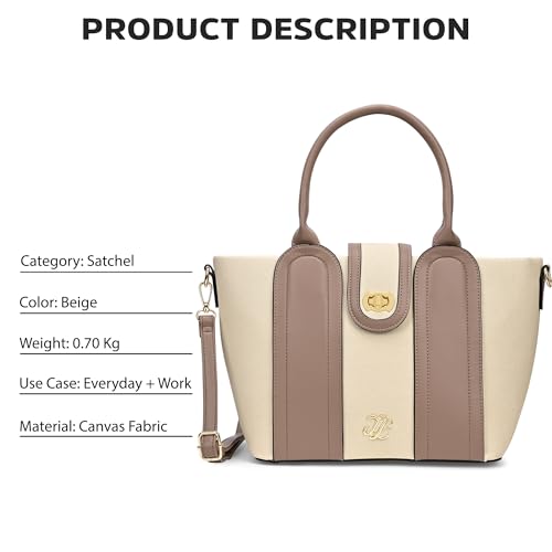 Lavie Signature Canva Lock Satchel Bag | Satchel Handbag for Work | Ladies Purse | Stylish Shoulder Bag | Gift for Women