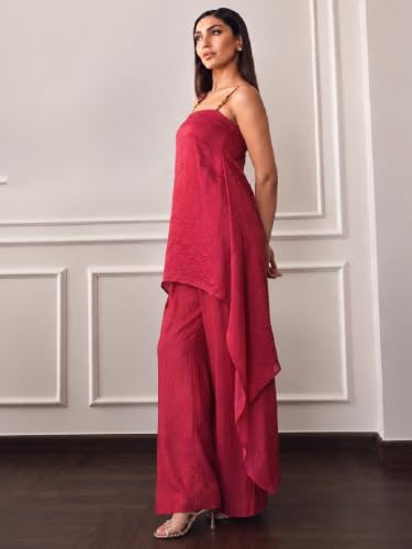 Varanga Women Maroon A Line Kurta Palazzos Set Square Neck Sleeveless